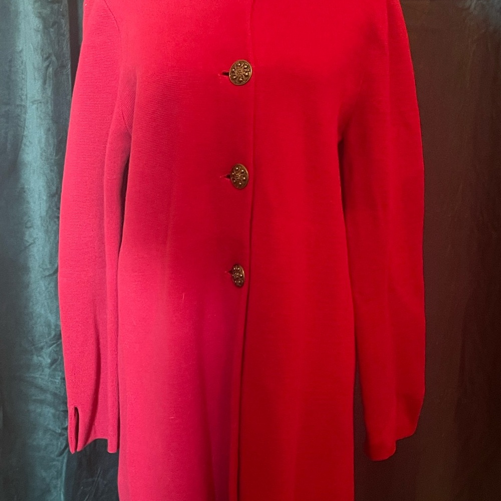 Women’s Chico's Vibrant Knit Sweater pea coat red corporate elegant comfy